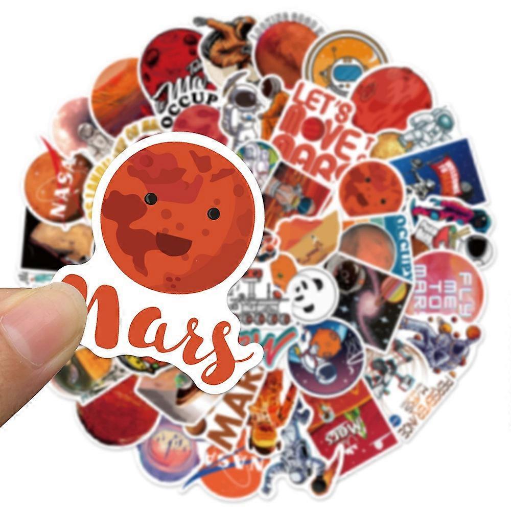 50 Cartoon Graffiti Stickers of Astronauts Exploring Mars, Rockets, Space, Suitcases, and Notebooks (Waterproof Stickers)