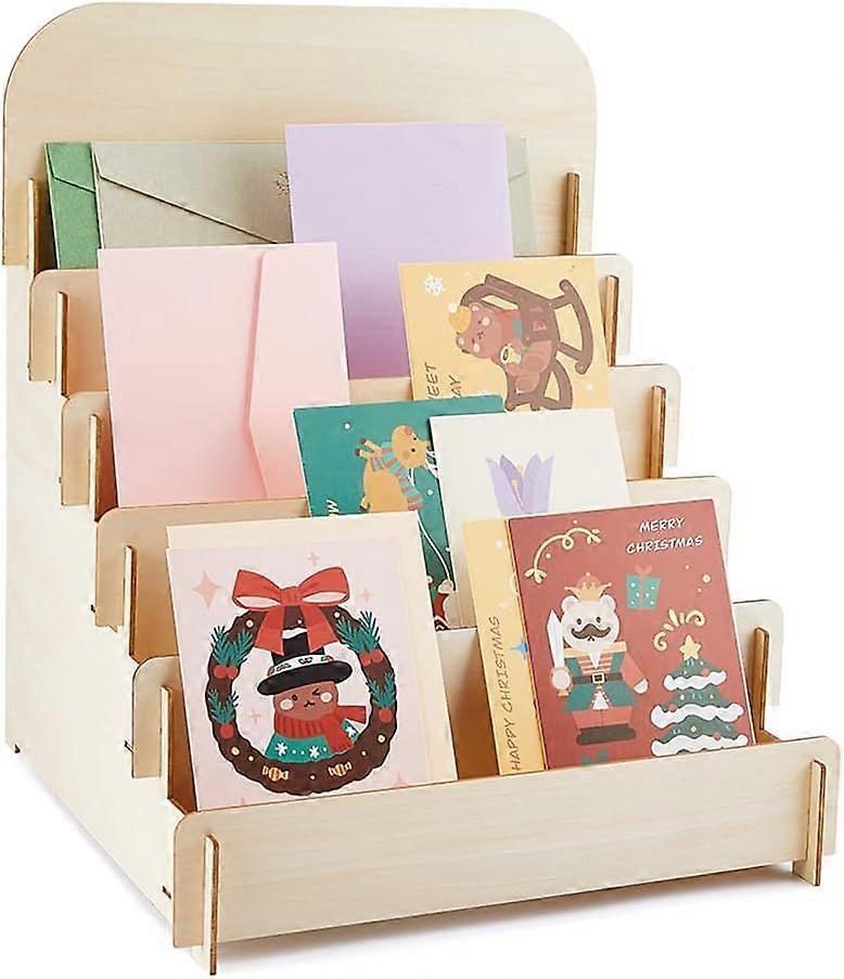 1Set 5-Tier Greeting Card Display Stand Wood Sticker Display Stand White Portable Card Rack Display Postcard Display Shelf Jewelry Organizer Holder fo