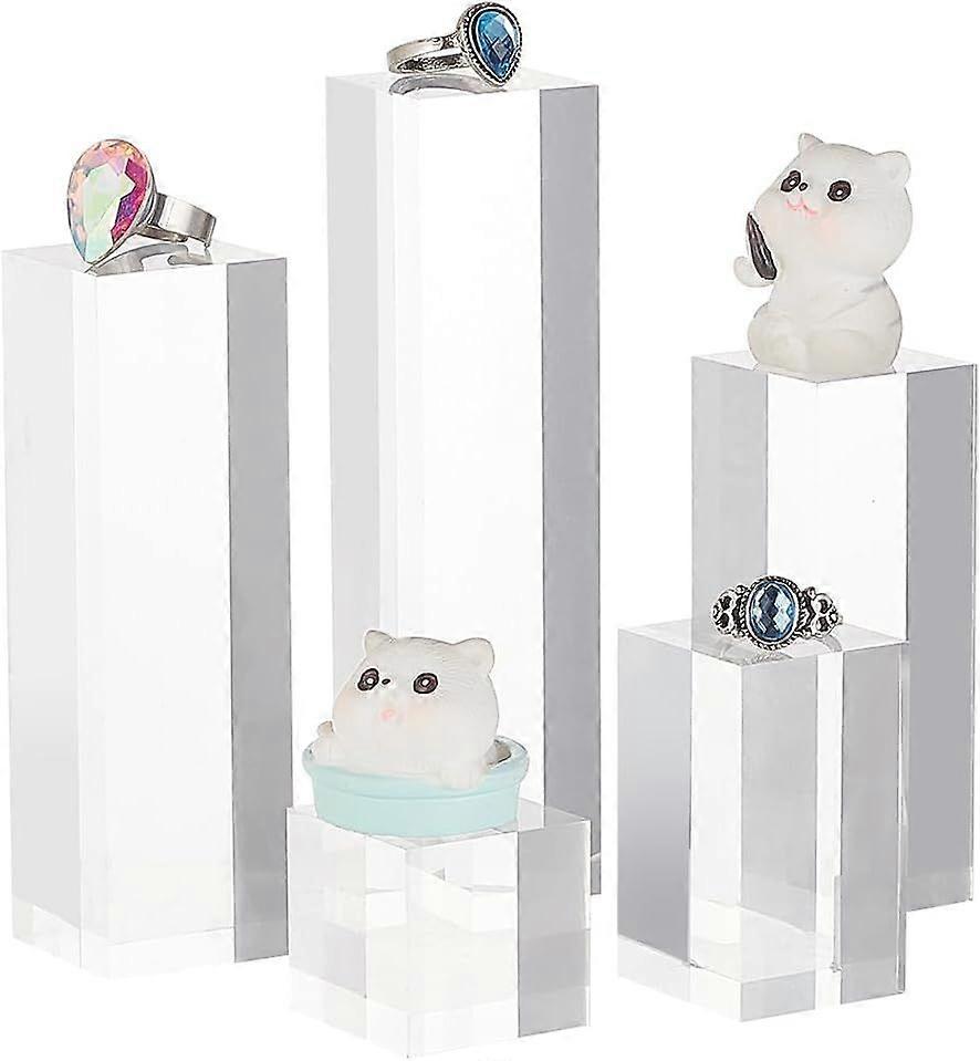 5pcs Clear Acrylic Display Block 1.1/1.9/3/3.1/4.7 Inch Cube Square Acrylic Display Blocks Solid Display Pedestal Stand for Gem Display Jewelry Displa