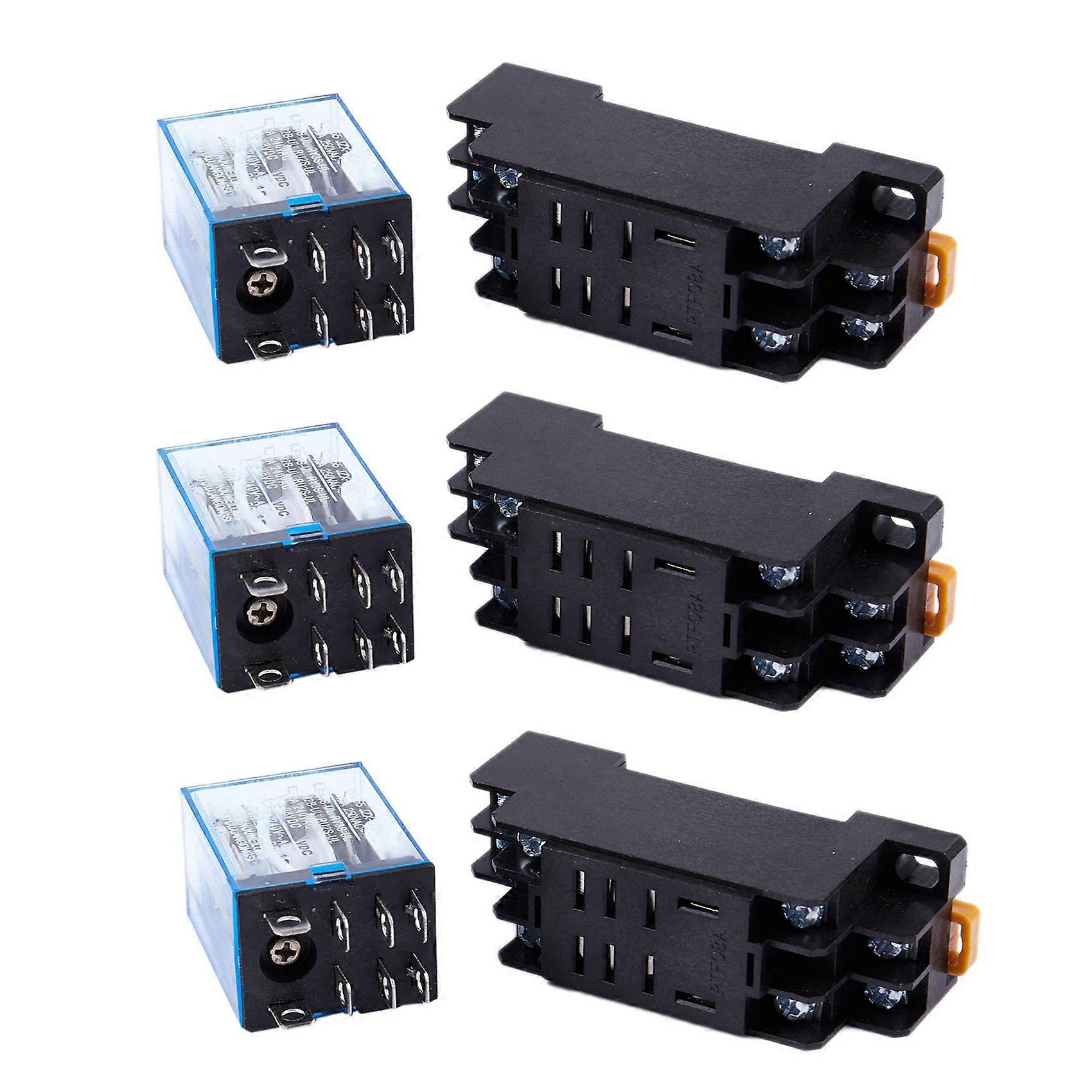 3X 12V DC Coil Power Relay DPDT LY2NJ HH62P-L JQX-13F 10A With PTF08A Socket Base