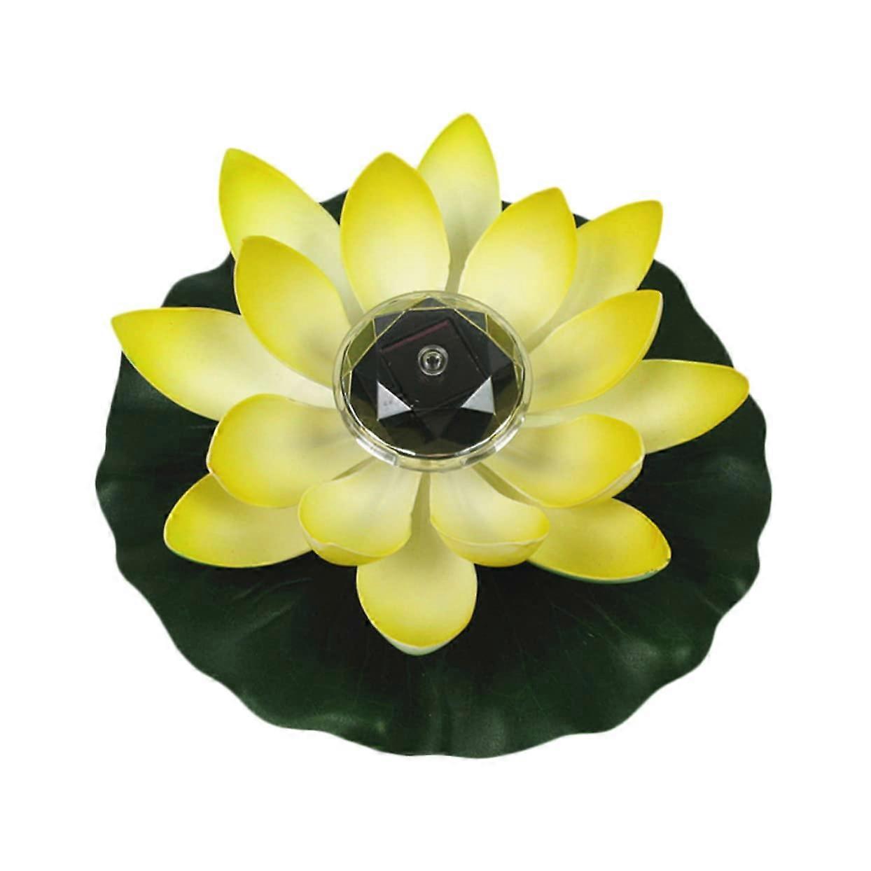 Solar Powered Floating Lotus LED Light for Garden Pond Pool Decoration Yellow