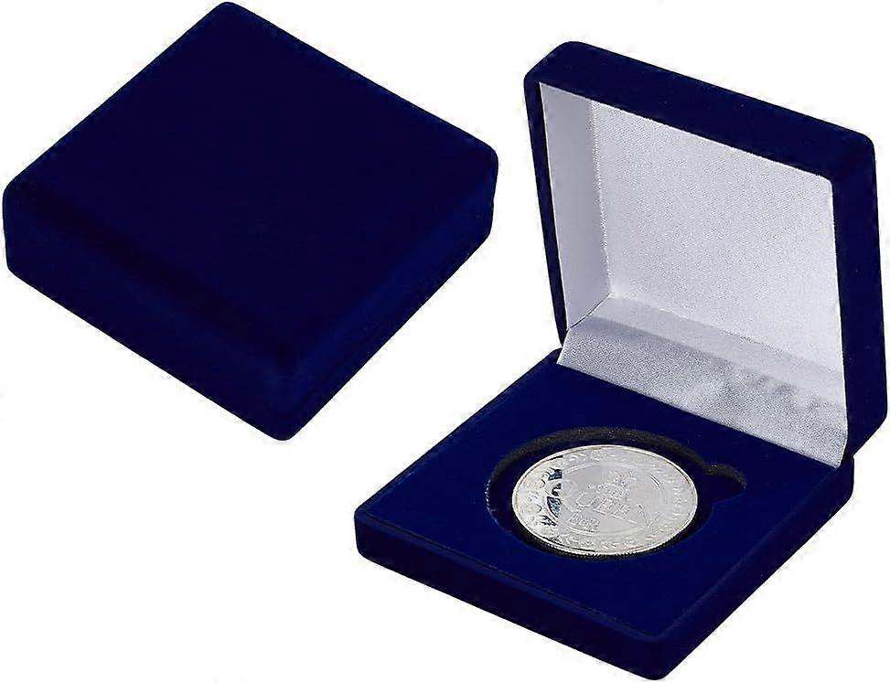 2 PCS Commemorative Coin Storage Cases for 49mm Coins Square EVA Covered Coin Display Boxes with Velveteen Midnight Blue Coins Holder Display with Spo