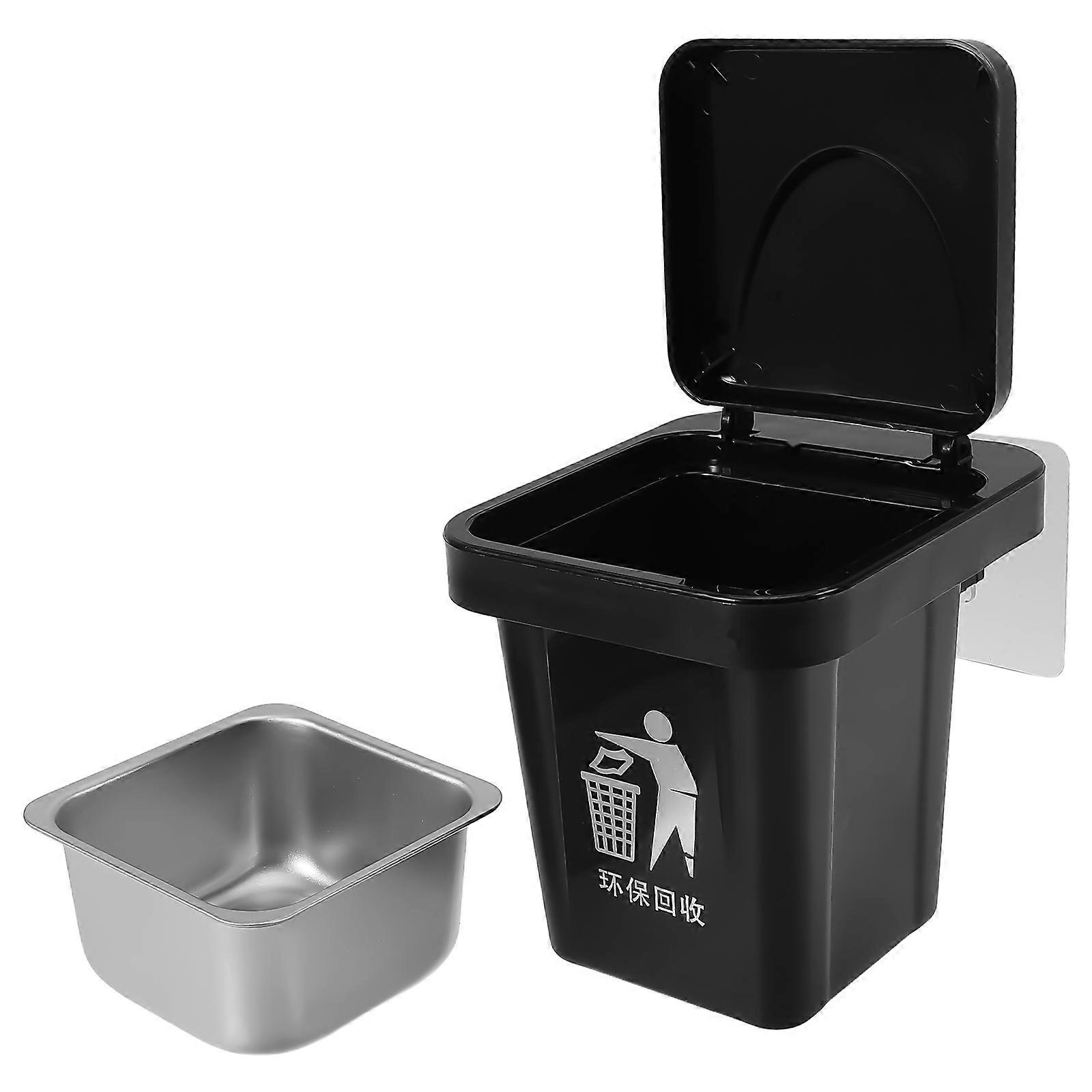 Black Small Hanging Trash Can for Car Wall Mounted with Lid