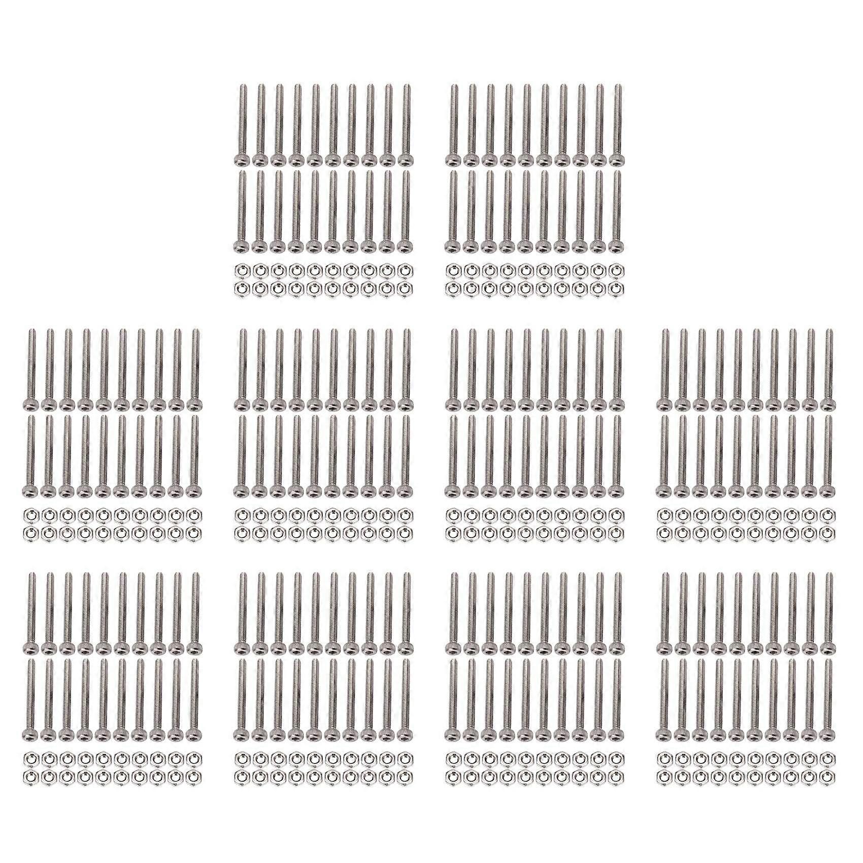 M2 x 20mm Long Hex Socket Knurled Cap Screws Bolts Nuts Set 200Pcs