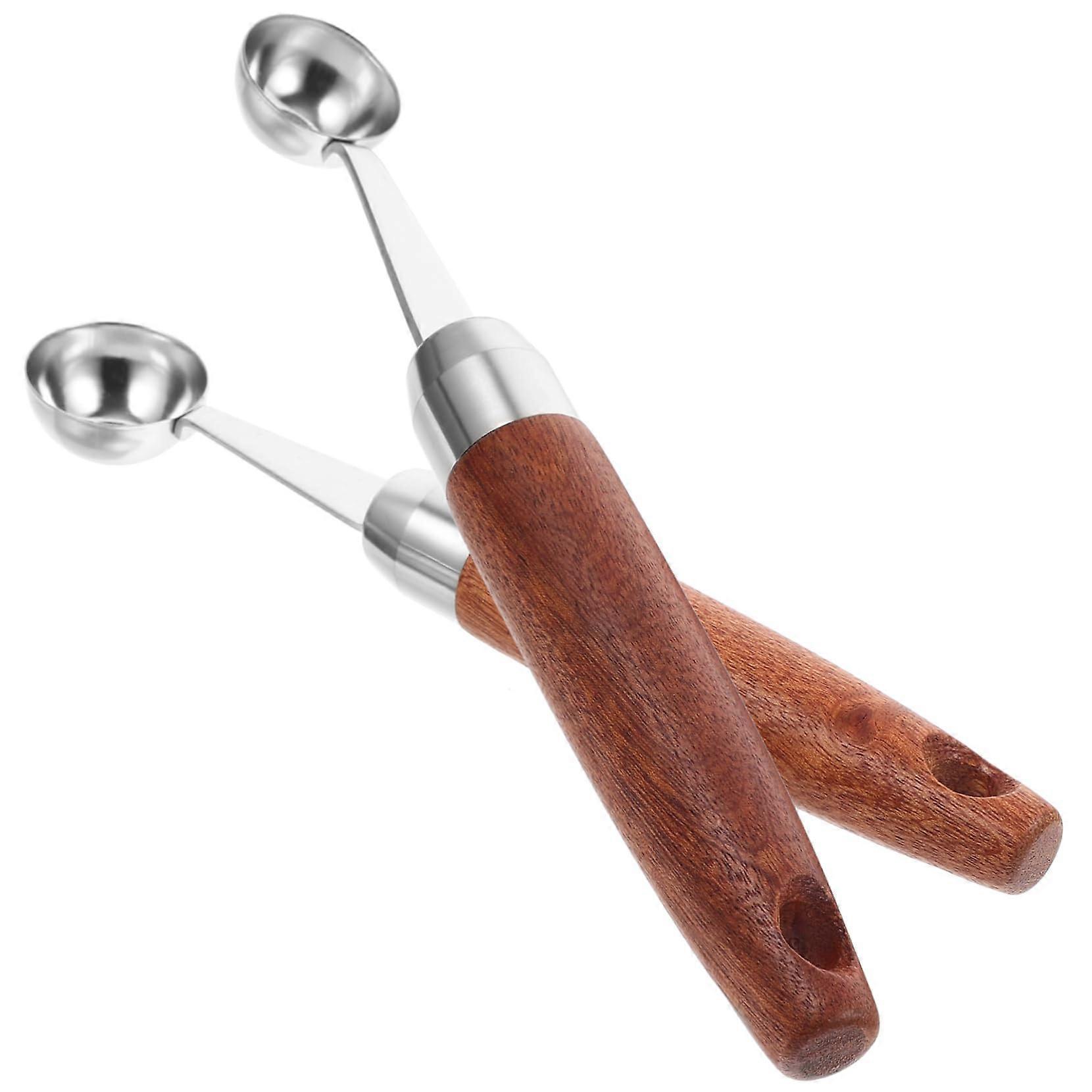 2Pcs Stainless Steel Ice Cream Scoop with Ergonomic Wooden Handle for Cookie Dough and Baking