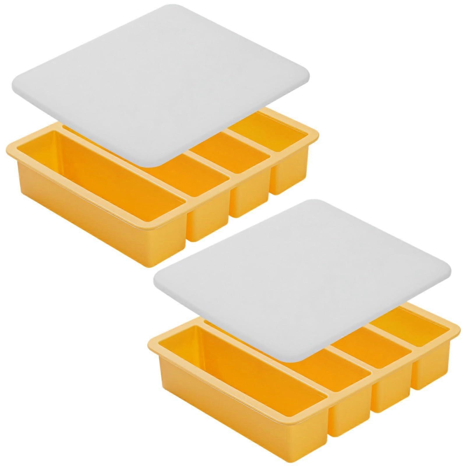 Silicone Ice Cube Mold with Lid, Large 4Cavity FoodGrade Tray for Whiskey, Reusable Orange