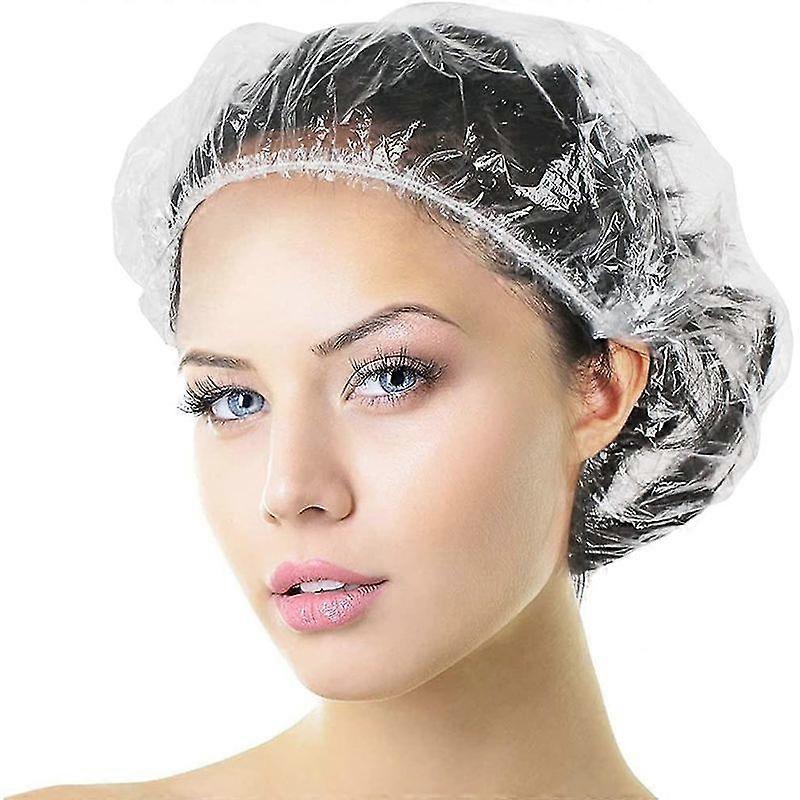 Luxora Shower Cap Disposable, 50 Pcs Bath Caps Large Thick Clear Waterproof Plastic