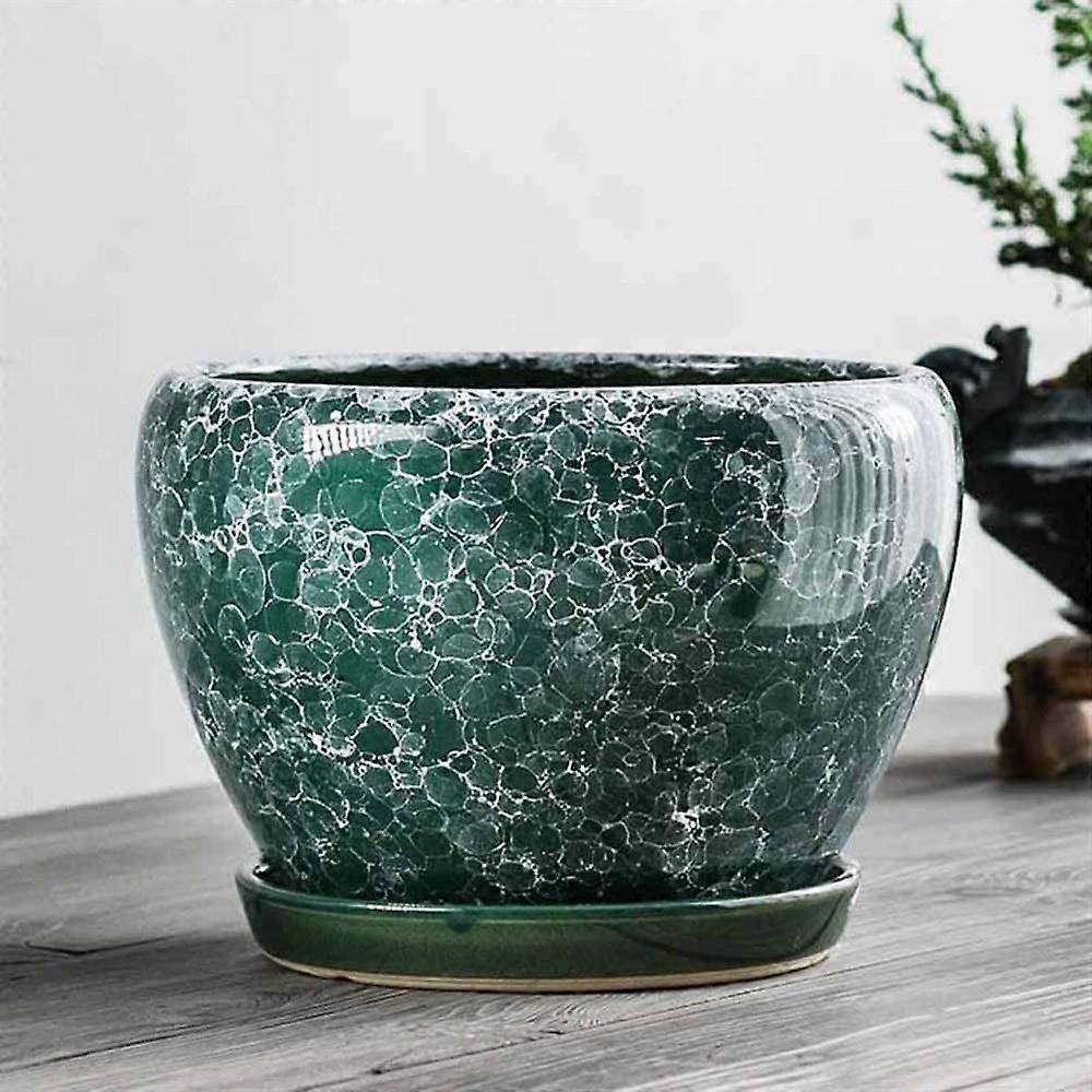 Extra Large Indoor Ceramic Plant Pot with Drainage Hole and Tray, 14CM Decorative Planter for Succulents and Cacti