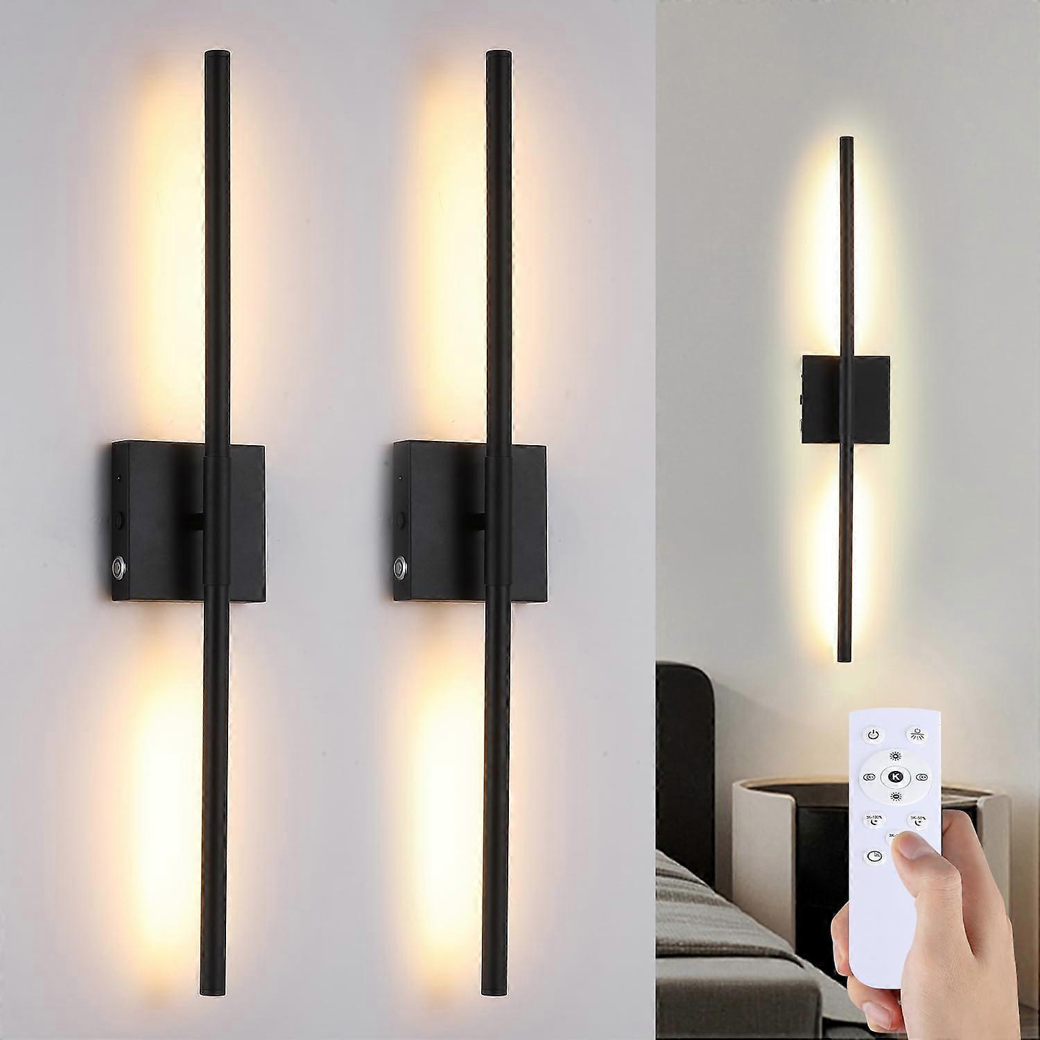 Battery Operated Wall Sconce Set of 2, Modern Matte Black LED, 360° Adjustable Rechargeable Light with Remote for Bedroom and Living Room