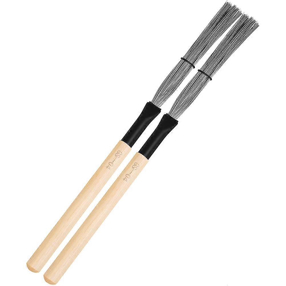 Drum Wire Brush with Maple Handle for Students 2Pairs Silver Portable