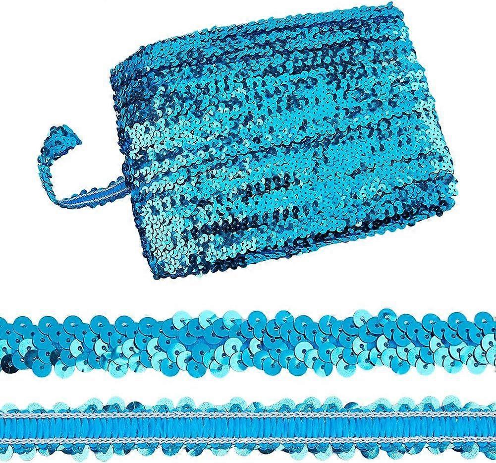 25 Yards Elastic Sequin Trim Dodger Blue Sequin Ribbon 0.7 inch Flat Glitter Stretch Ribbon 2 Row Metallic Sequins Trim for Craft Sewing Trimming Dres