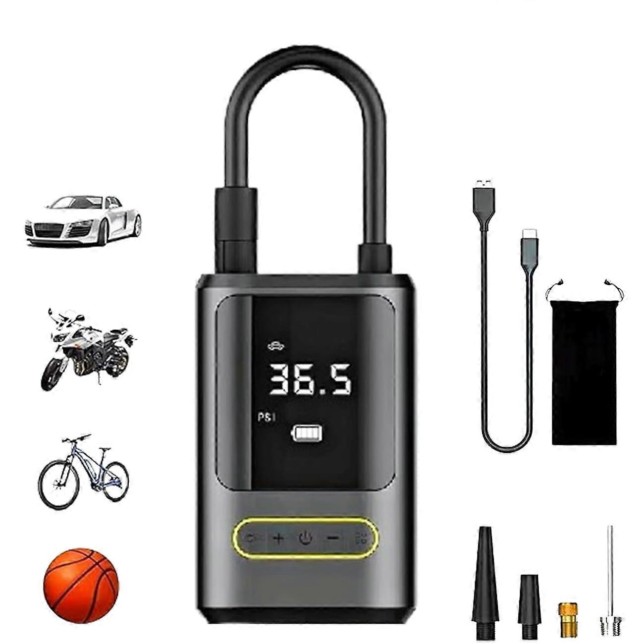 Portable Car Tire Inflator 150PSI Cordless Air Compressor with Digital Gauge Rechargeable LED