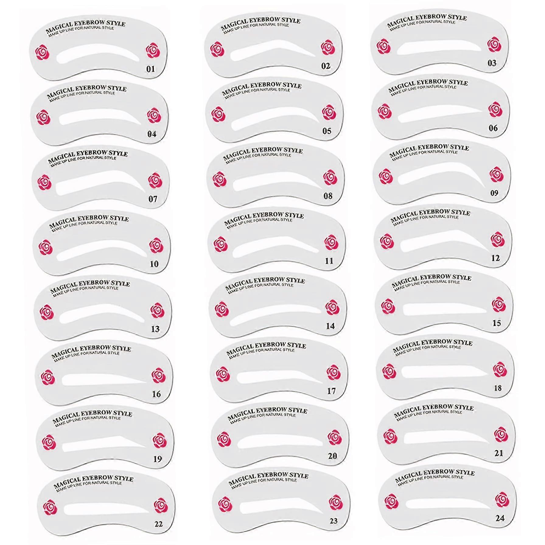 24 Style Eyebrow Stencil Kit with Reusable Shaping Templates for Quick Symmetrical Brows Beginners
