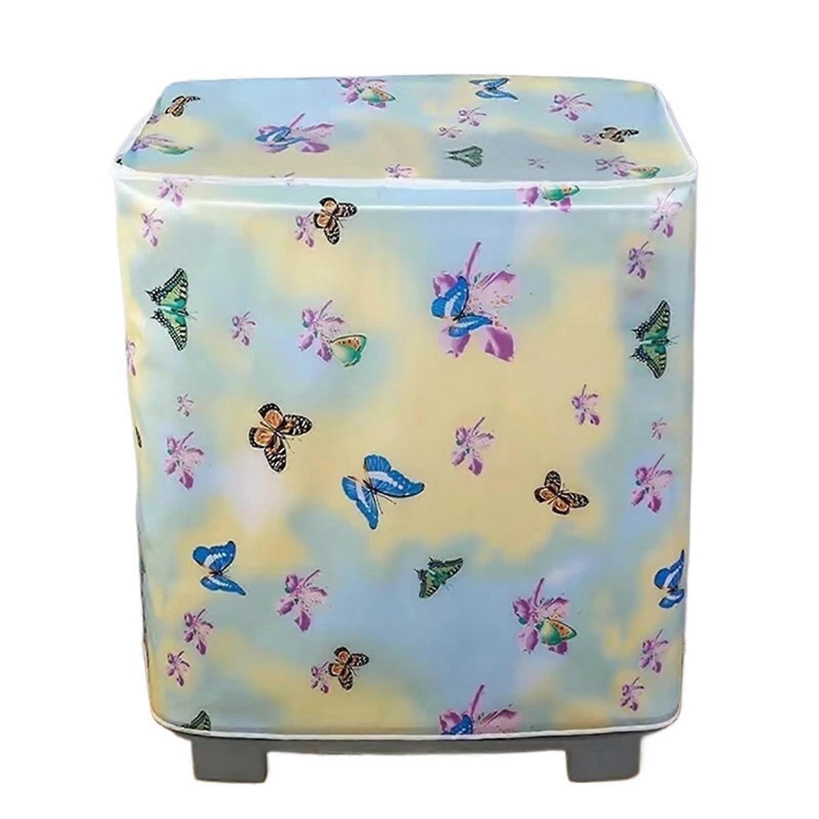 Washing Machine Cover 2pcs Dustproof Waterproof for Double Drum Semi Automatic  Load Blue 83x46x83cm