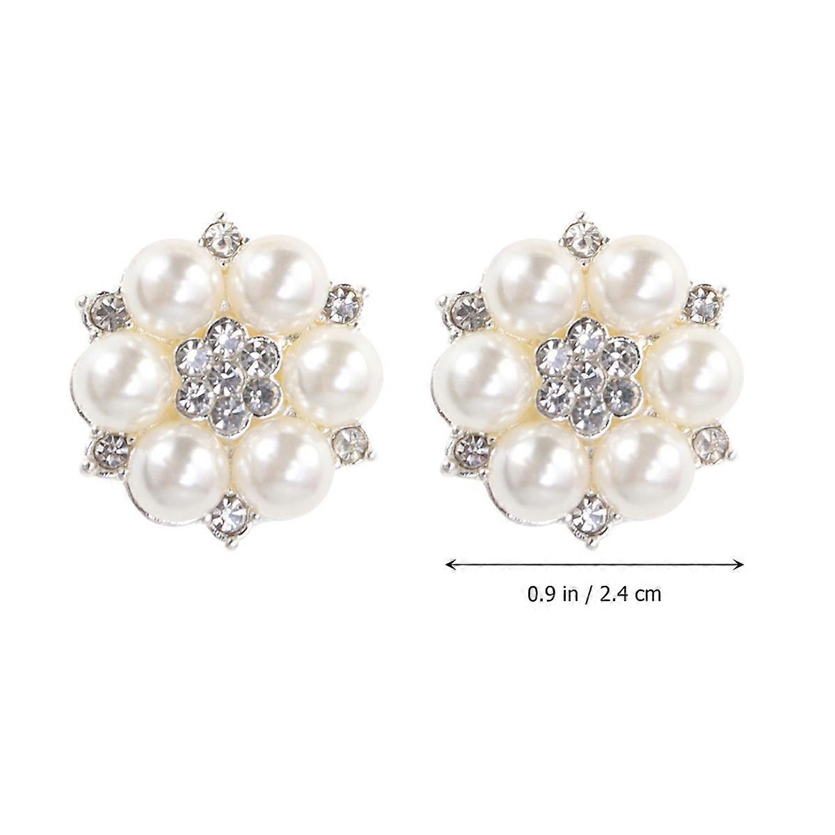 Pearl Button Flower Button for Decorating 10Pcs Silver Rhinestone Alloy Accessories