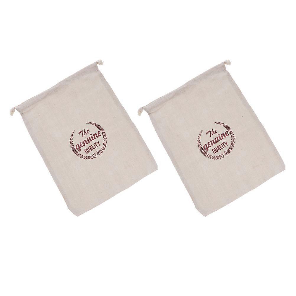 Drawstring Organic Cotton Bread Bag for Storage 2Pcs Red Linen Bread Pouches