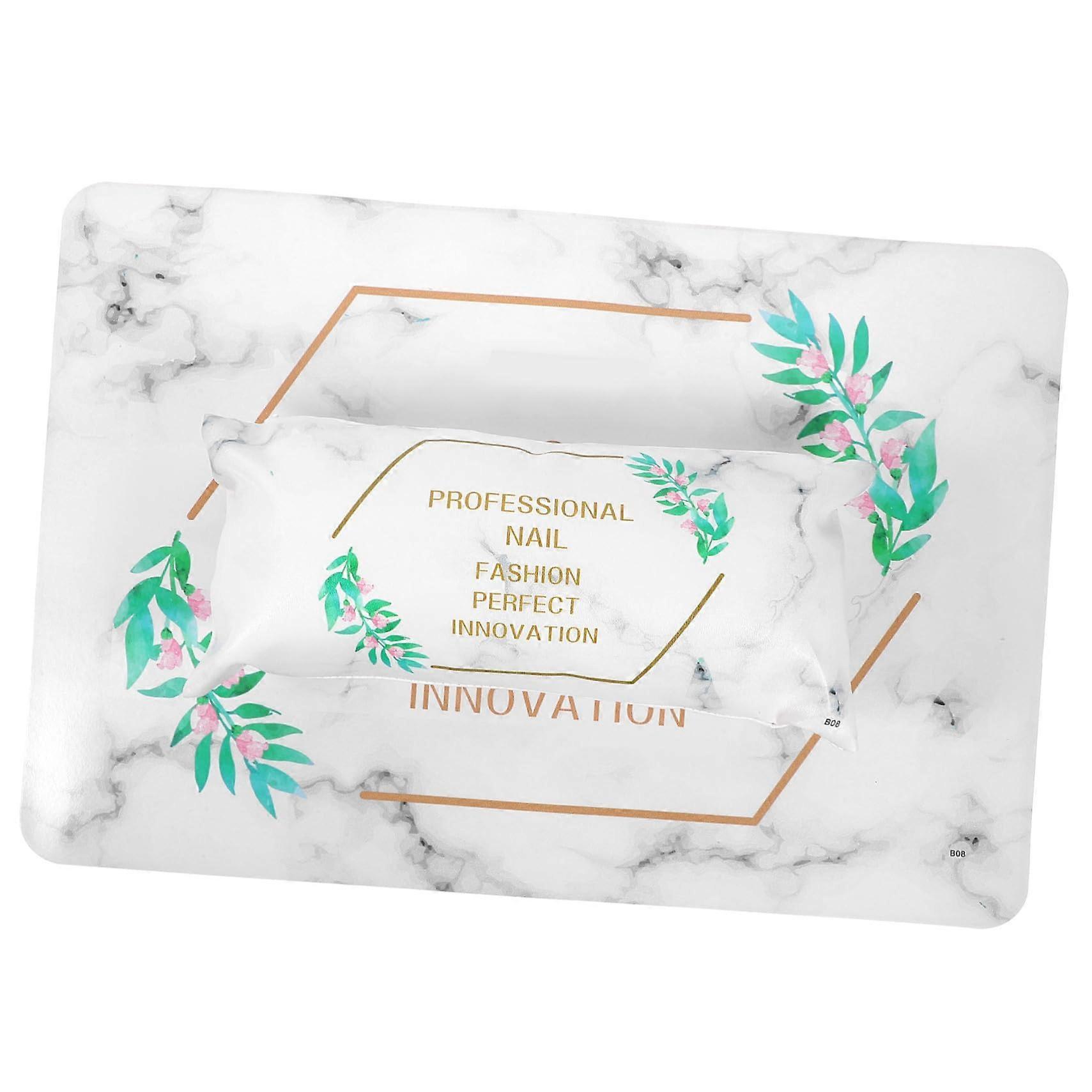 PU Leather Manicure Hand Rest Cushion with Marble Pattern, NonSlip Wrist Support, Easy Clean