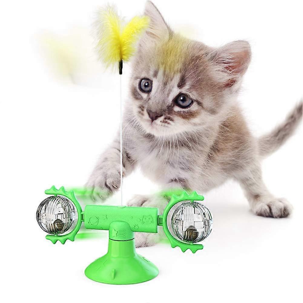 Cat Windmill Toy with Feather and Ball, Interactive  Dispenser and Catnip Holder