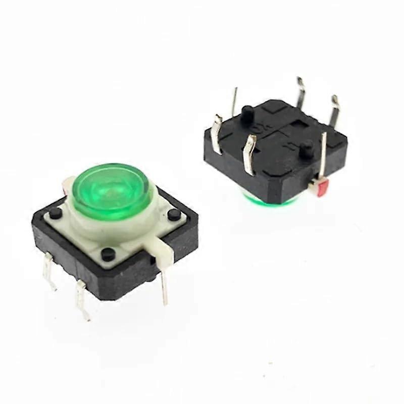 5PCS 12x12x7.3mm Tactile Push Button Switch with Bright Green LED Momentary Panel Mount