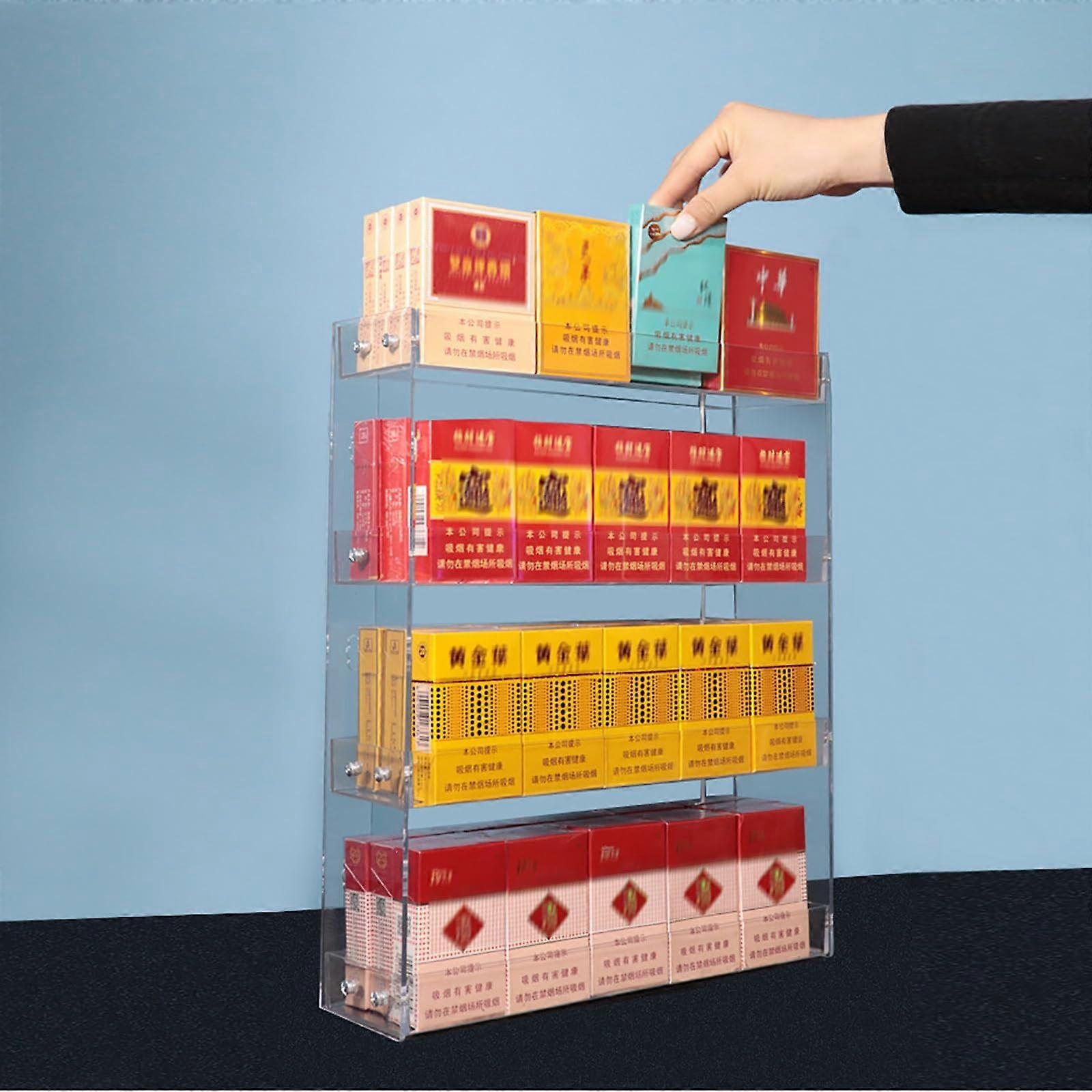 Transparent 4 Tier Acrylic Cigarette Display Rack with Clear Visibility, Wall Mounted Retail Shelf