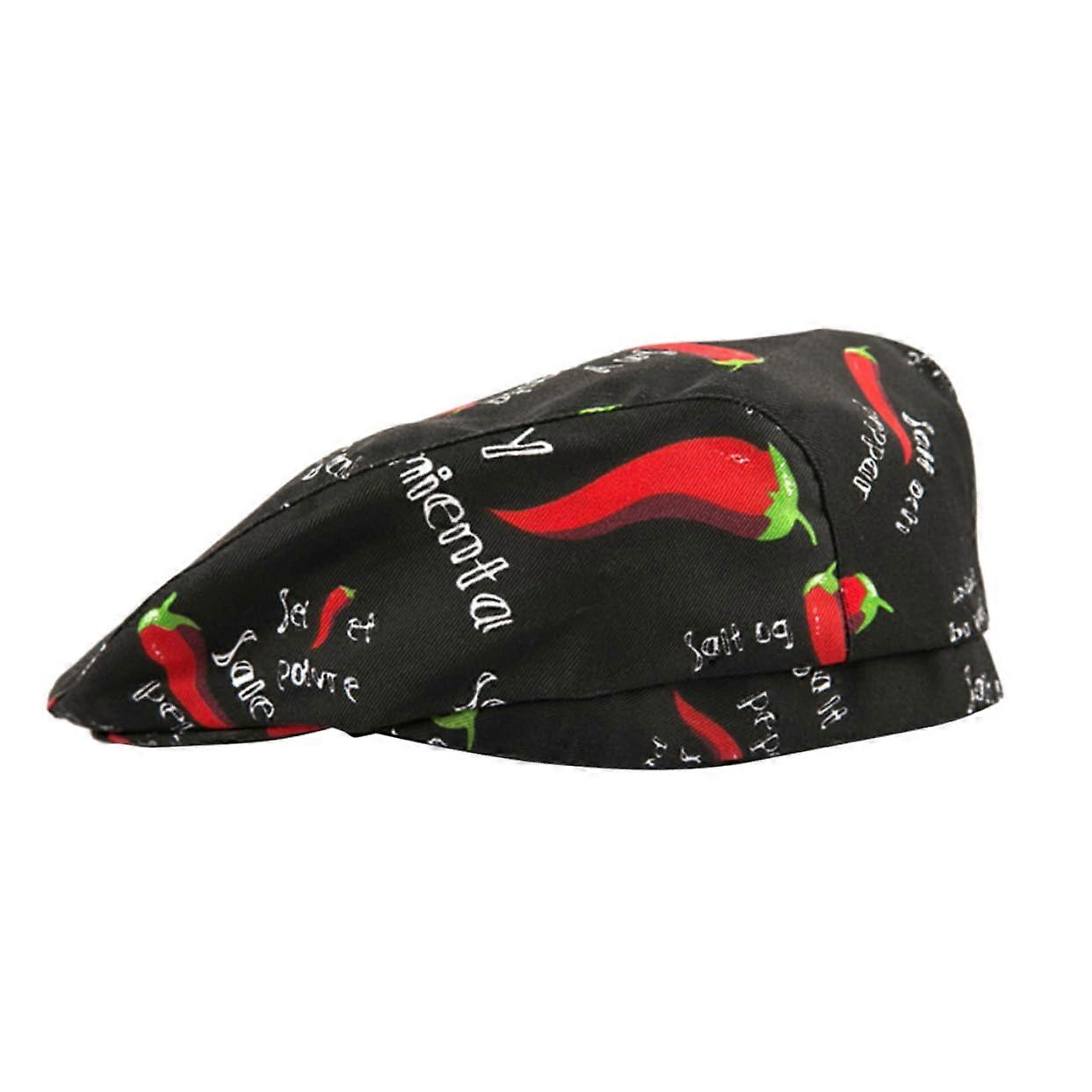 Printed Chef Hat for Restaurant Staff Adjustable Kitchen Cap with Attractive Chili Design