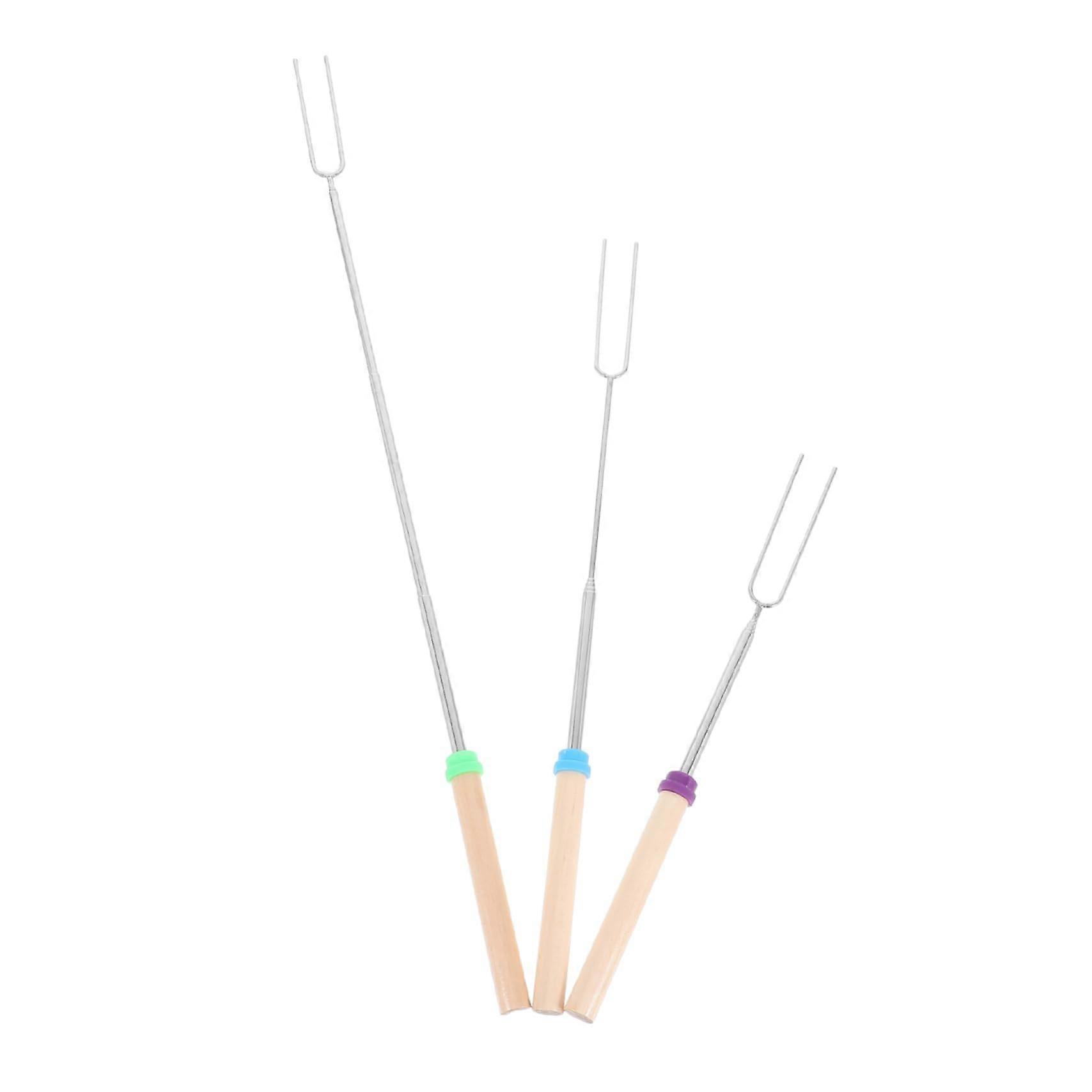 BBQ Roasting Sticks Set, Stainless Steel Grilling Forks, Telescoping for Campfire Cooking