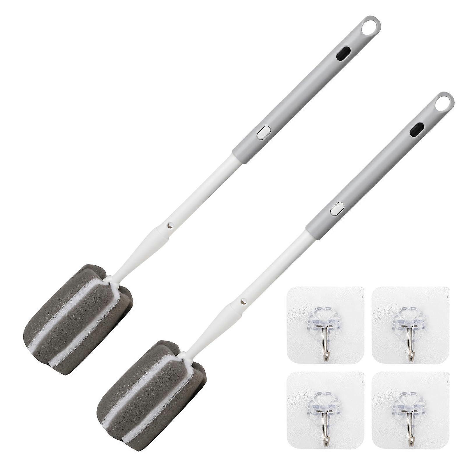 Bottle Brush with Adjustable Long Handle 14.5in, Sponge Cleaner Kit with Traceless Hooks, 2 Pack