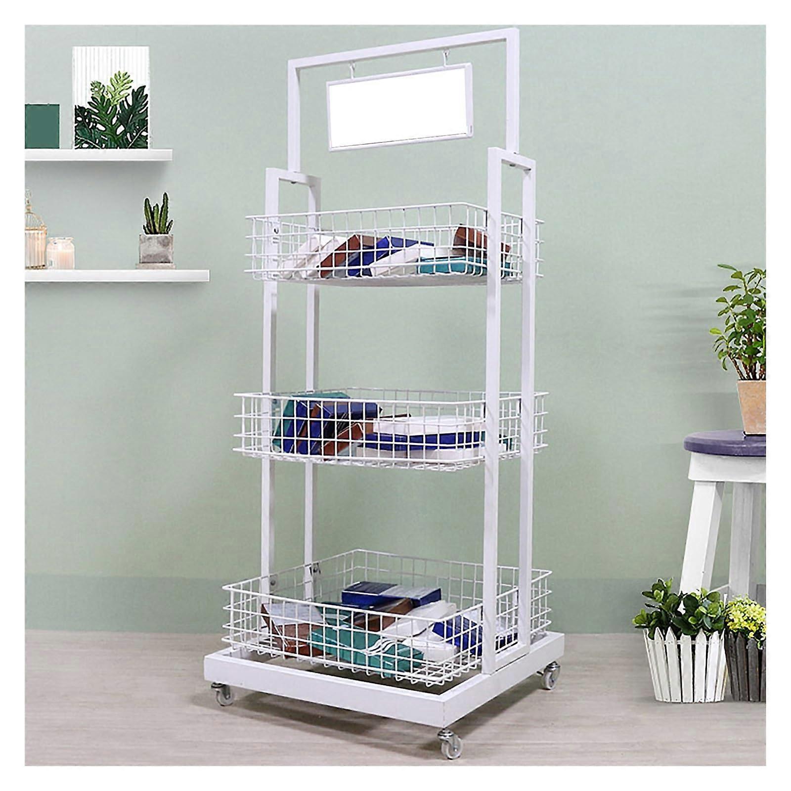 Snack Display Rack 3 Tier Metal Wire Stand with Wheels, SpaceSaving Shelf for Store or Kitchen