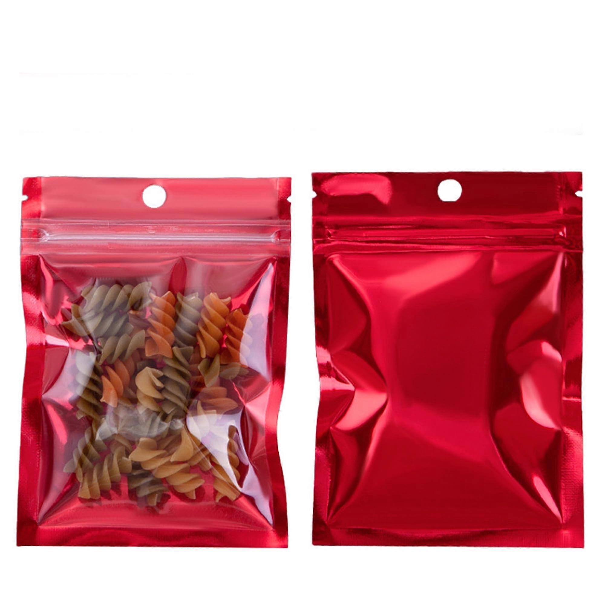 Red Brushed Ziplock Snack Bag with Secure Closure and Translucent Foil Reusable Design