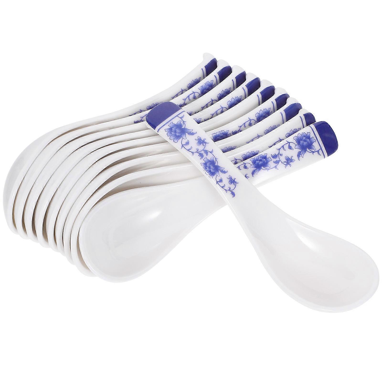 Blue and White Soup Spoons Serving Spoon for Kitchen Use 10Pcs Set