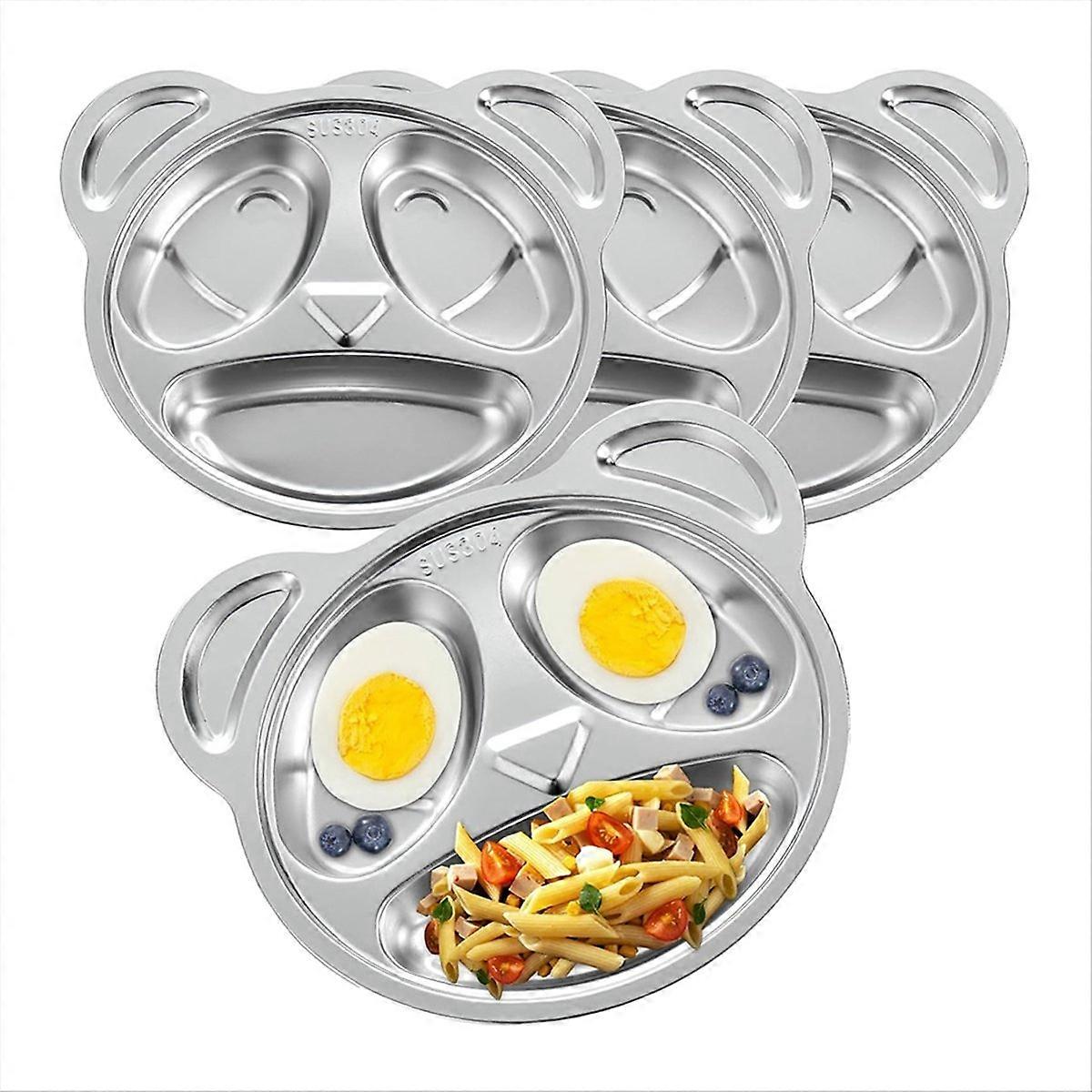 4 Pack Divided Plates Metal Divided Plates 3 Sections Panda Plates