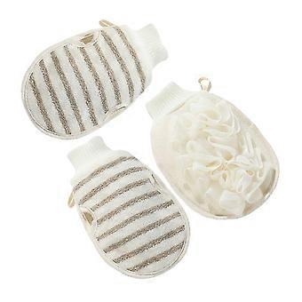 3pcs Exfoliating Shower Gloves for Women Bath, Deep Cleansing Flax Body Scrubber Mitts Set