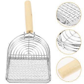 Wooden Handle Cat Litter Scoop for Gardening Use Stainless Steel Silver