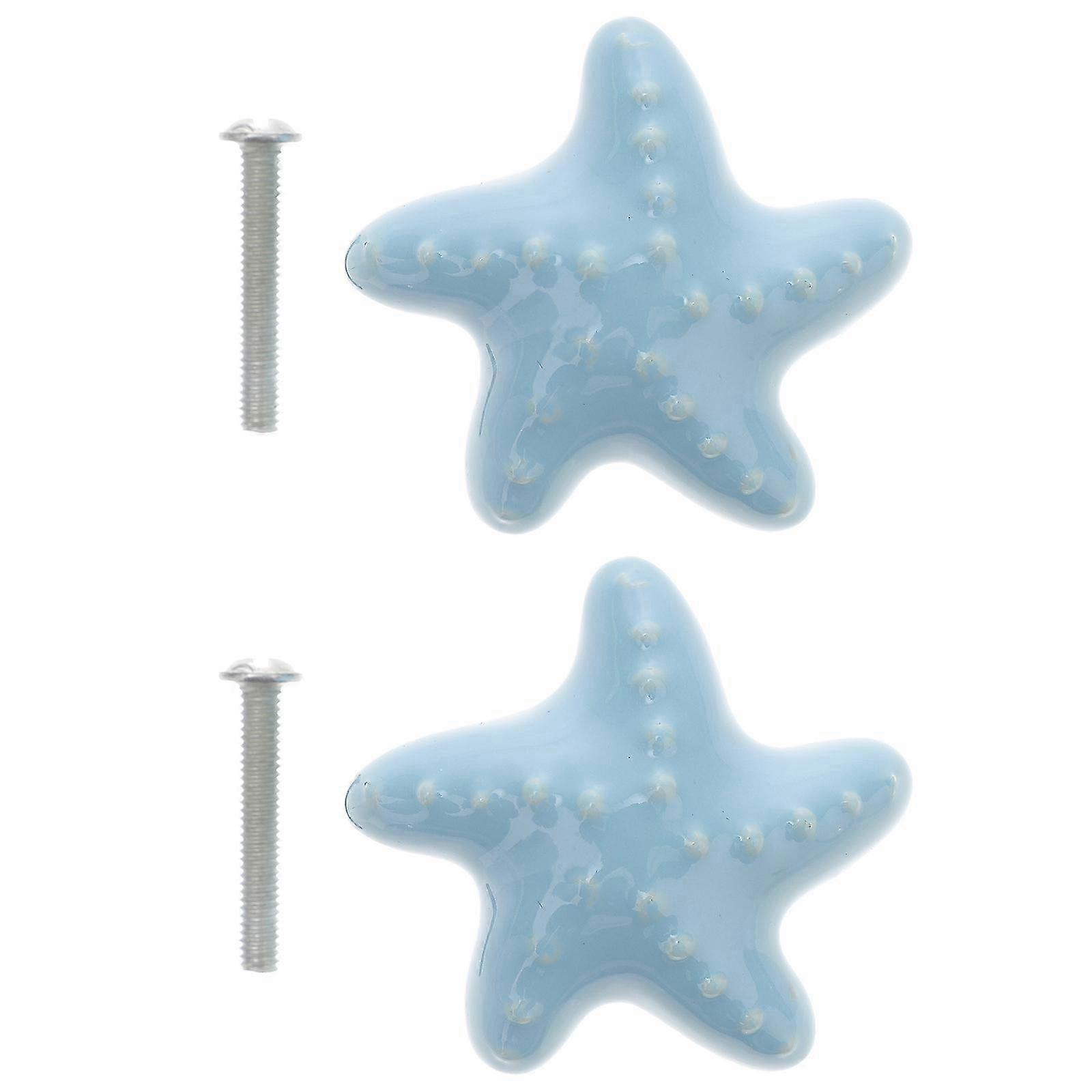 Pull Handle Star Shaped Ceramic Knobs compatible with 4Pcs Creative Blue Set
