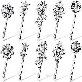 10 Stück Kristall Haarnadel Vintage Strass Bobby Pin Tone Haarnadeln Stern Haar Barrette Blume Blatt Feder Sonnenblume Haarspangen Metall Haar Accessor