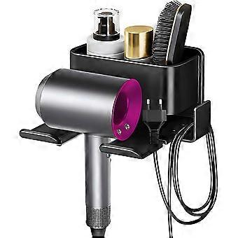 Hair Dryer Holder Wall Mounted Hair Dryer Holder Self-Adhesive No Drilling with Brush Storage Rack for Bathroom Bedroom Hotel