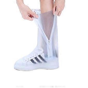 Waterproof Reusable Shoe Covers XL Transparent PVC Overshoes with Antiskid Traction and Luminous Strip for Cycling and Outdoor Use
