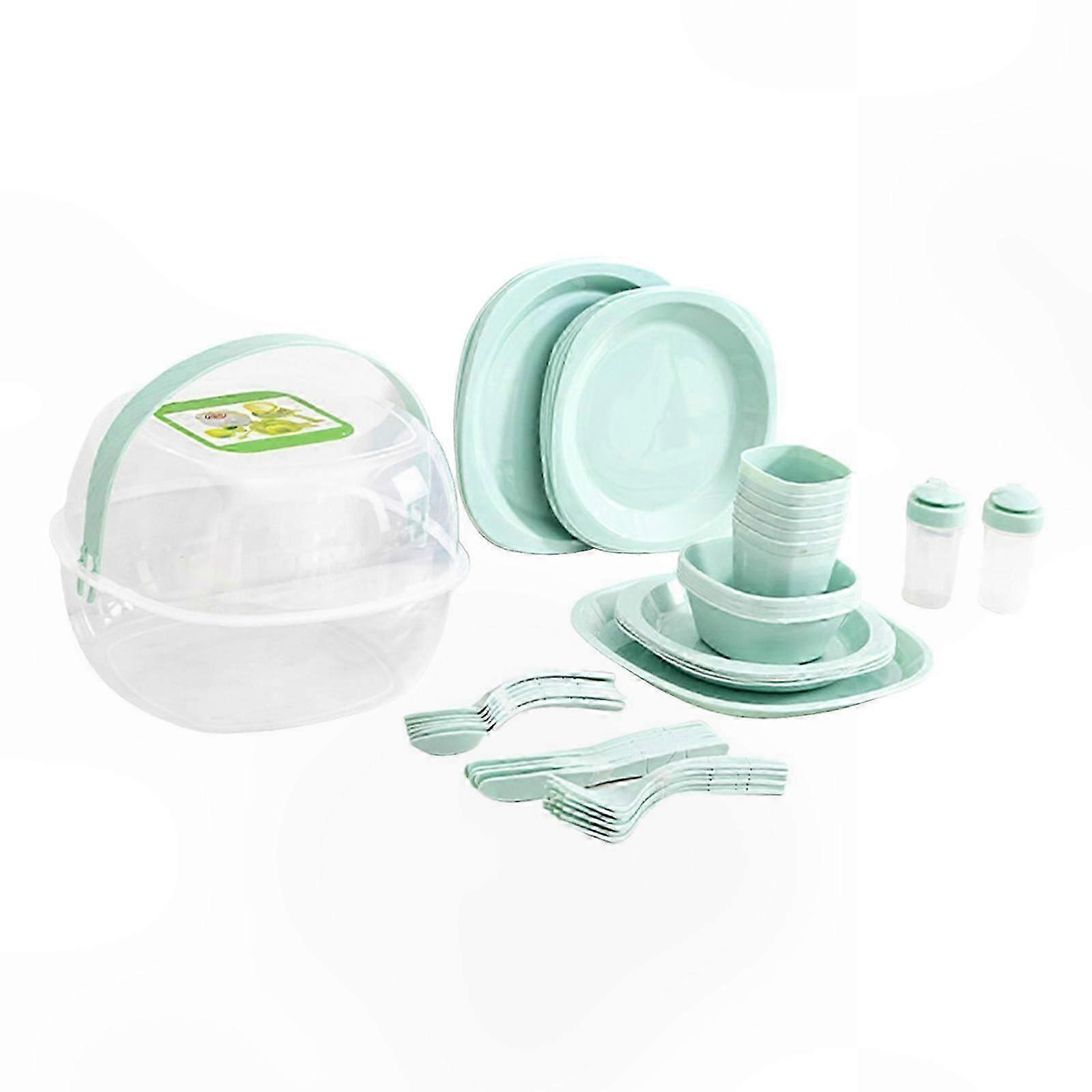 Camping, Dorm & Dinner 54Pcs Plastic Dinnerware Set, Plates & Tableware