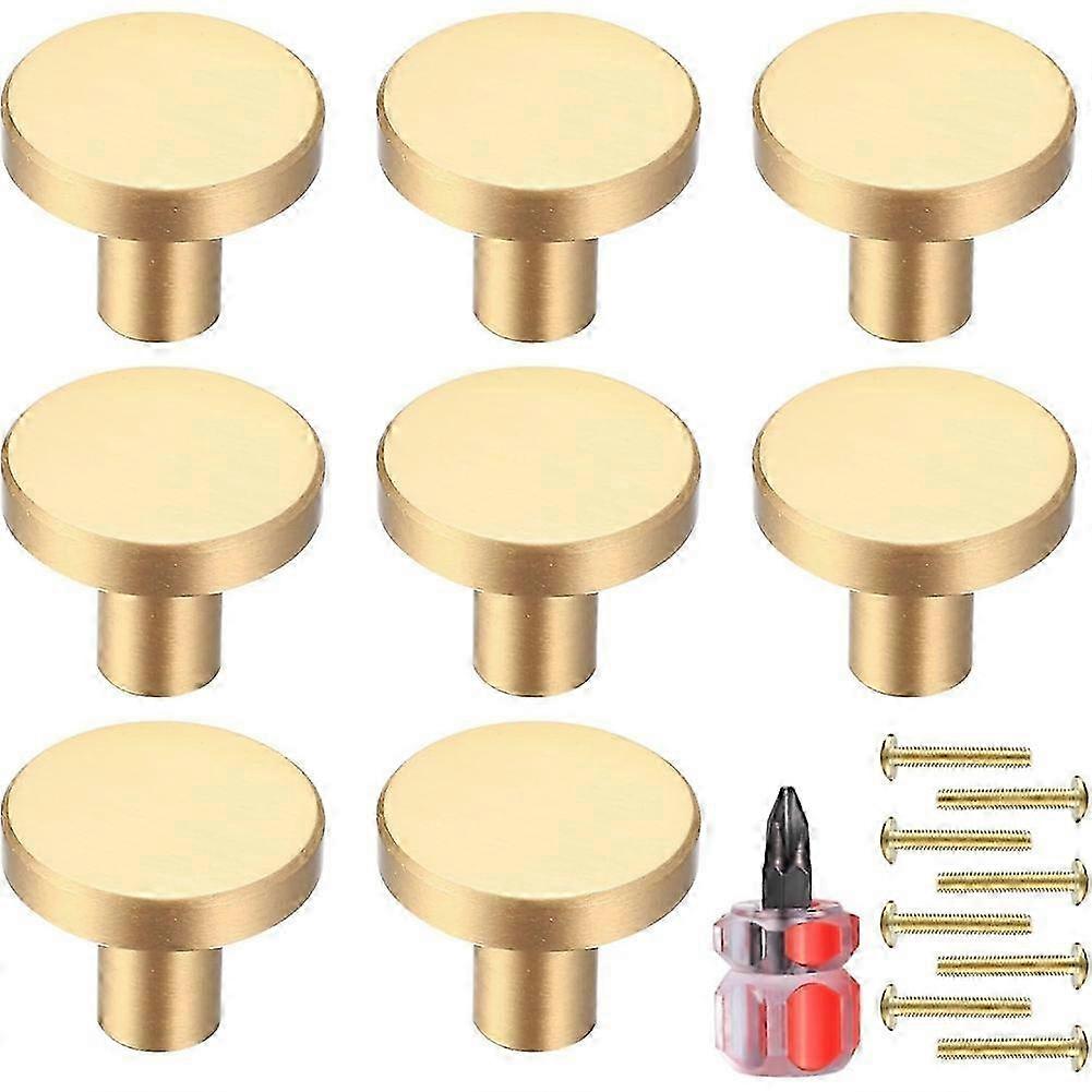 8Pcs 20x25mm Gold Cabinet Solid Knobs, Brushed Brass Round Kitchen Cabinet Hardware Pulls compatible with Dresser Drawer Cupboard