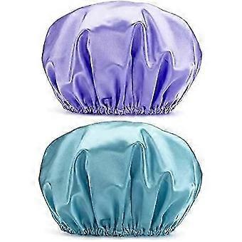 32CM Large Shower Caps, 2PCS Reusable Women's Stylish Spa Cap Double Layers Bathing Hat