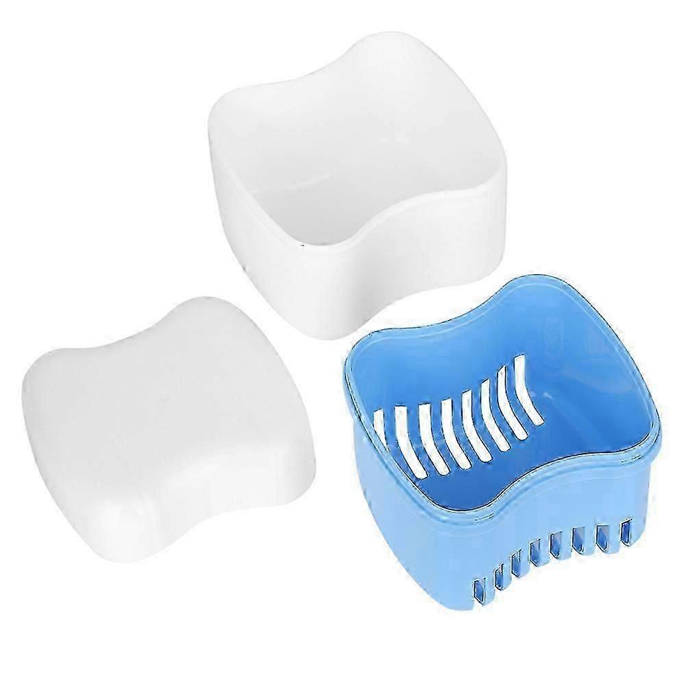 Denture Storage Box with Filter Screen, Sky Blue, 8.5x7x8cm