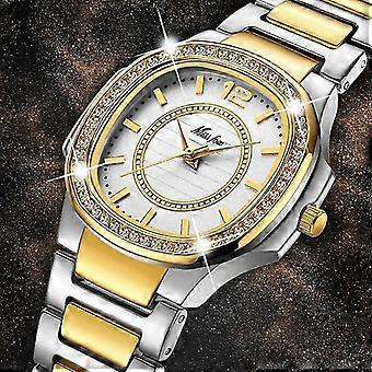 Women's Watch, Quartz Movement with Gold Dial & Diamond Accents, 2020 Geneva Designer Fashion Wristwatch for Women