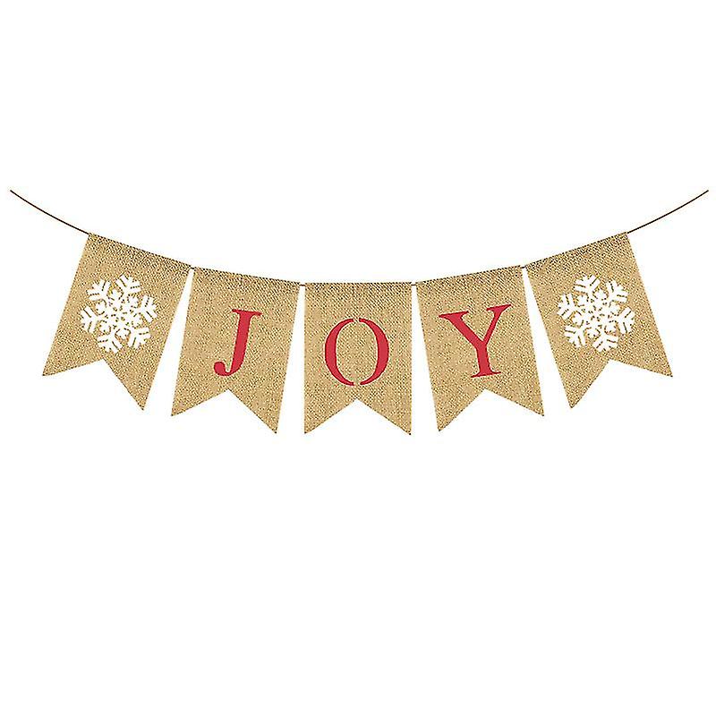 Burlap Joy Banner Christmas Bunting Rustic Christmas Decorations 1 Piece Khaki