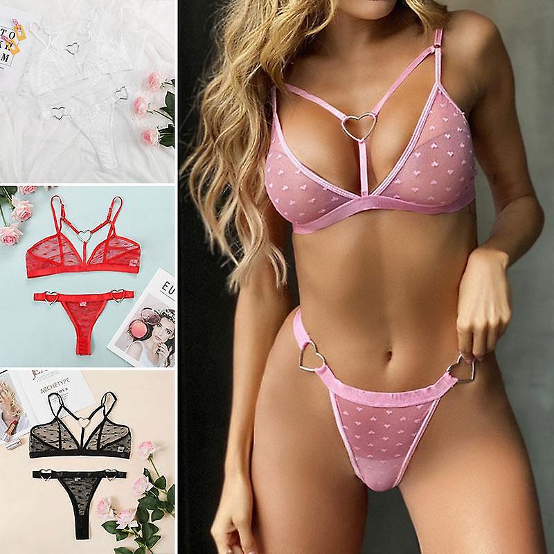 ملابس داخلية نسائية مثير ملابس نوم شفافة شفافة من خلال الدانتيل قلوب ملابس نوم ملابس داخلية مجموعة شبكة