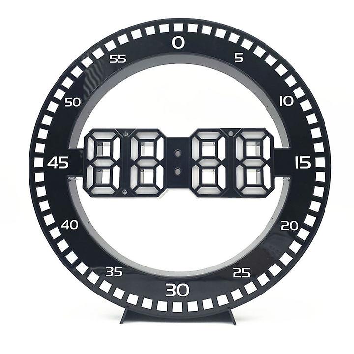 Digital LED desk clock, round black mute electronic wall clock