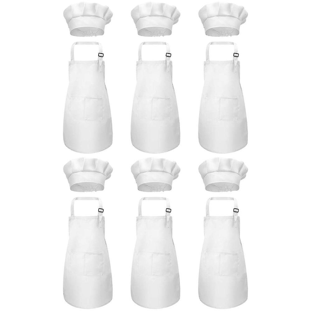 12-piece Apron And Chef Hat Set, Adjustable Children's Apron With Pockets (white, Suitable For 2-6