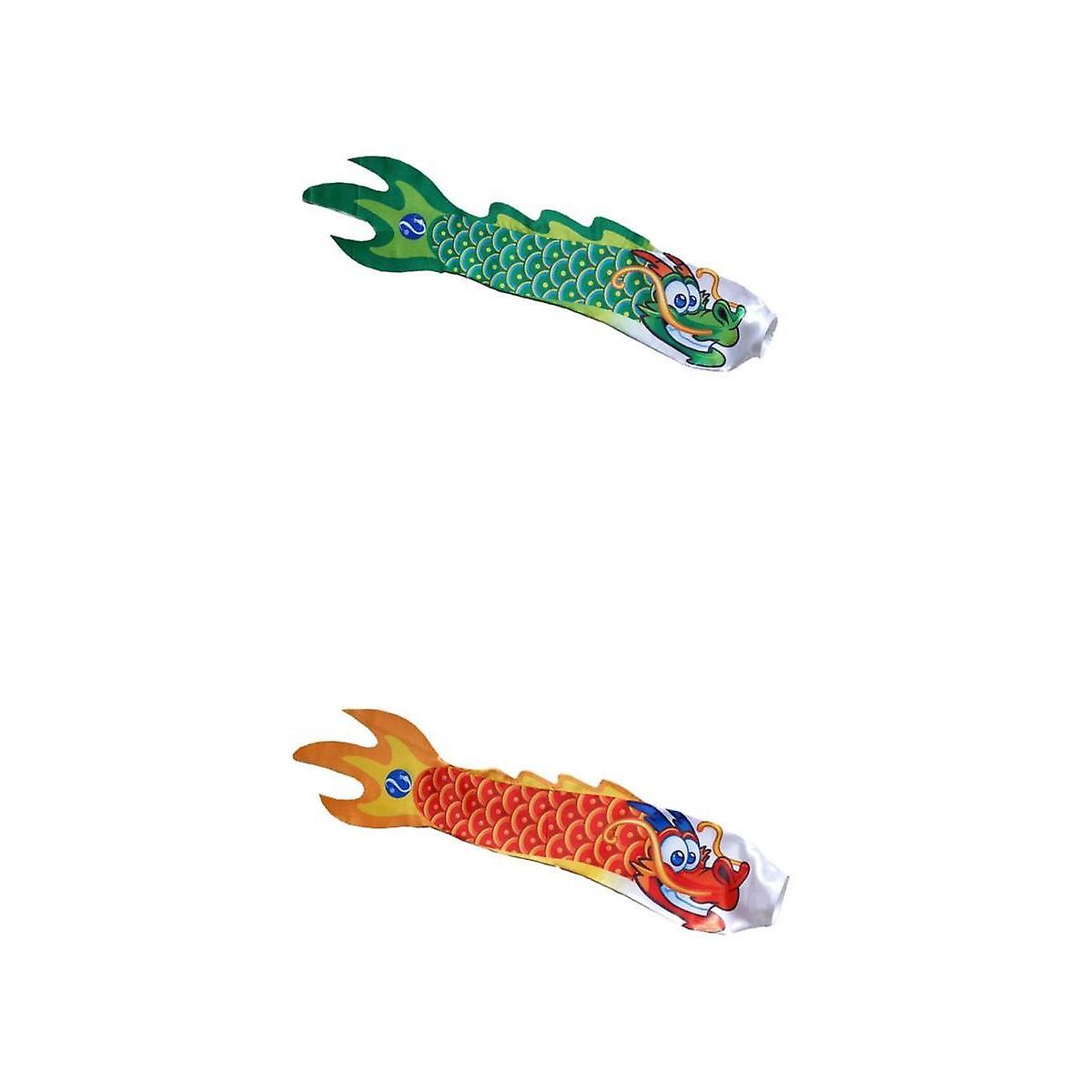 2pcs Creative Dragon Flag Outdoor Windsock Carp Streamer Hanging Decors