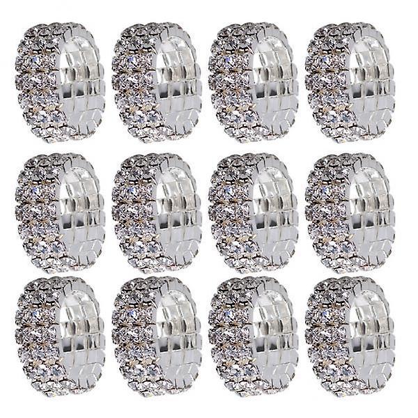 2x12 stuks Triple Row Bruiloft Crystal Elastische Stretch Ring Wit