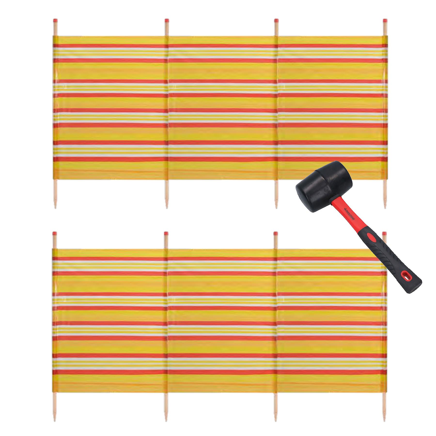 2 PACK 4 Pole Windbreak & Mallet Beach Shelter 1.2m by 2.2m Screen Stripe