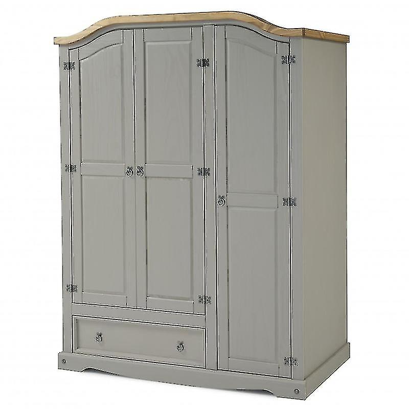 Corona Grey Wax 3 Door 1 Drawer Wardrobe